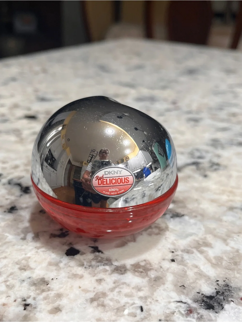 Dkny Red and Silver Spherical Body Oil Bottle